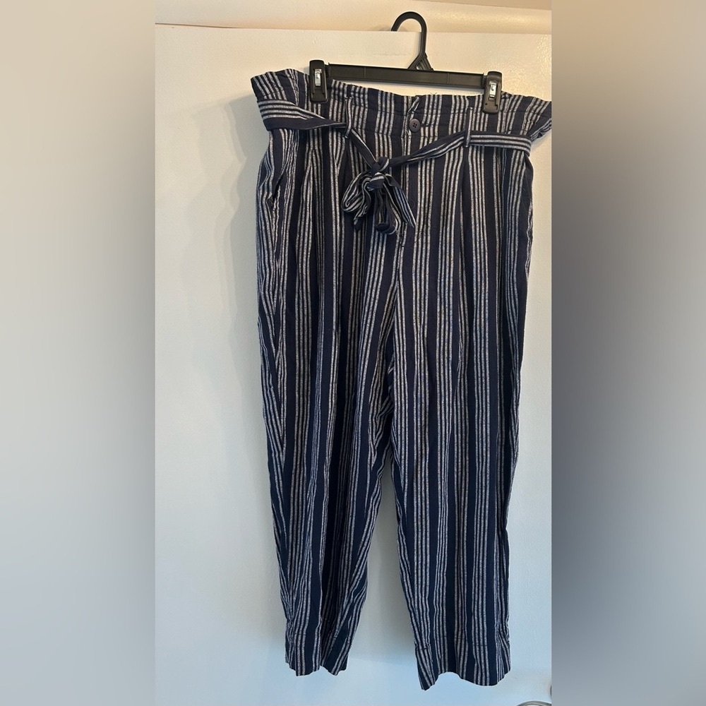 LOFT Navy and White Striped Trousers